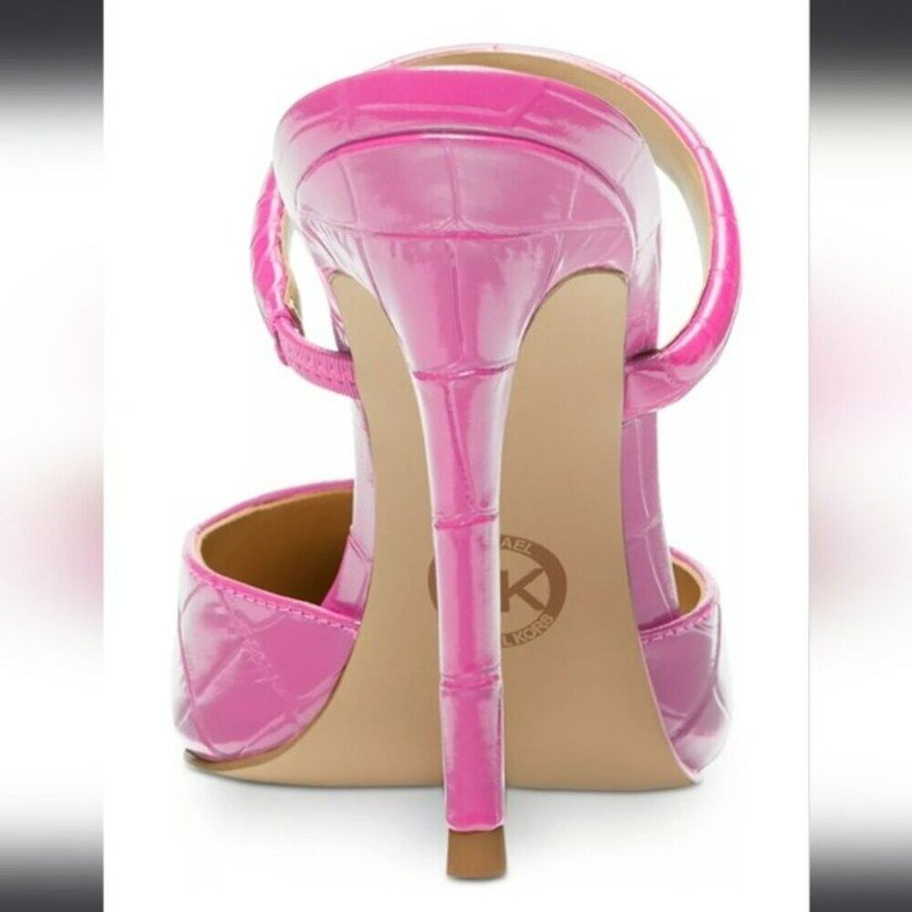 Michael Kors Jessa Crocodile Embossed Leather Mule Pink 10 - Picture 3 of 6